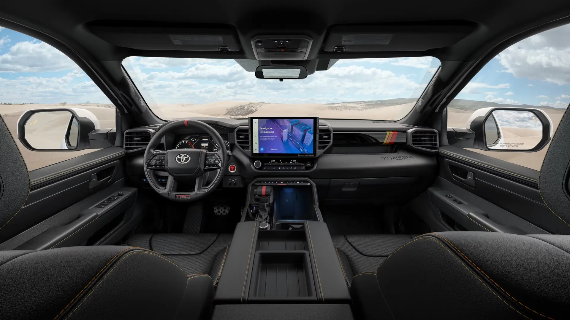 Interior view of the Toyota Tundra dashboard, showcasing the large infotainment screen