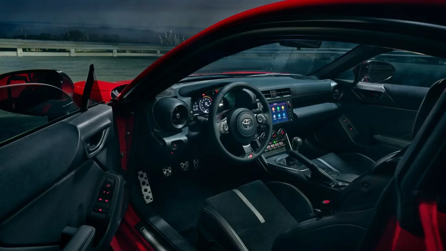 Interior view of the Toyota GR86 dashboard and cabin