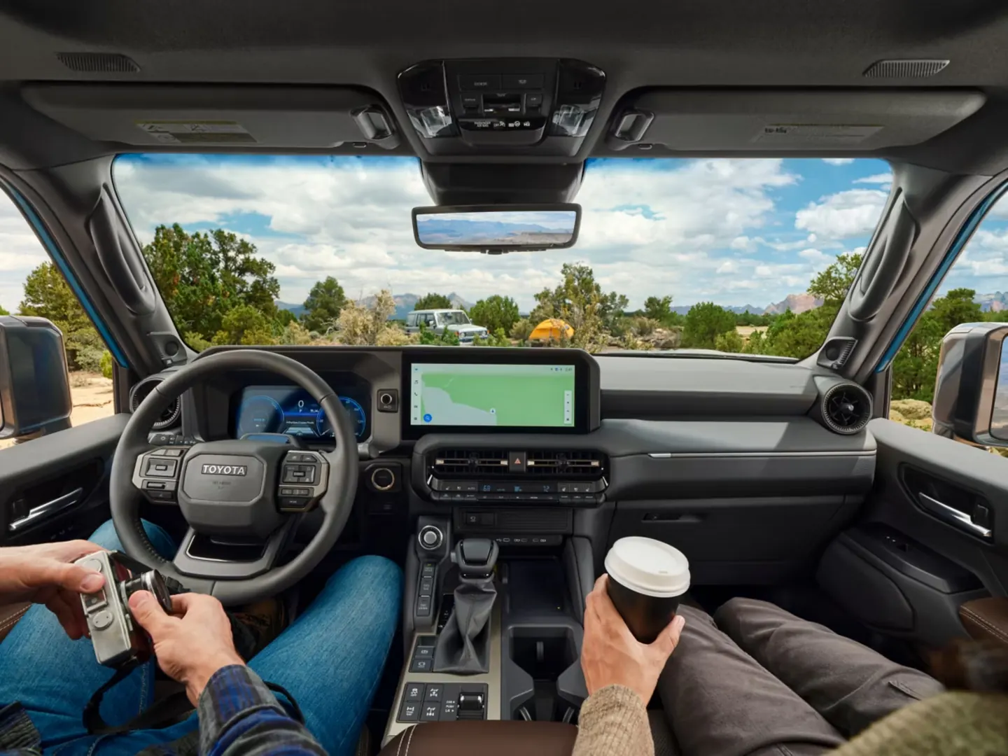 Interior view of the Toyota Land Cruiser dashboard and cabin